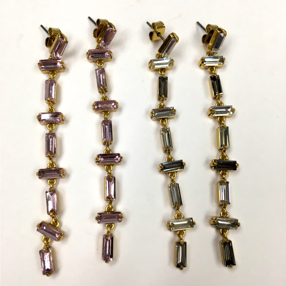 J Crew Rhinestone Earrings Bundle (2) Gold Tone Pink Sparkle